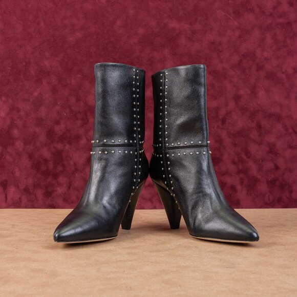 Avec Les Filles Women Ada Studded Black Leather Pointy Toe Ankle Boots sz 7 - Picture 2 of 8